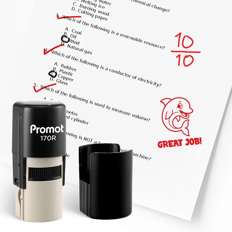Dolphin Great Job Round Teacher Ink Stamp - Character