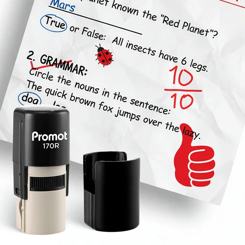 Thumbs Up Red Self-Inking Teacher Stamp Round Stamp - Symbol