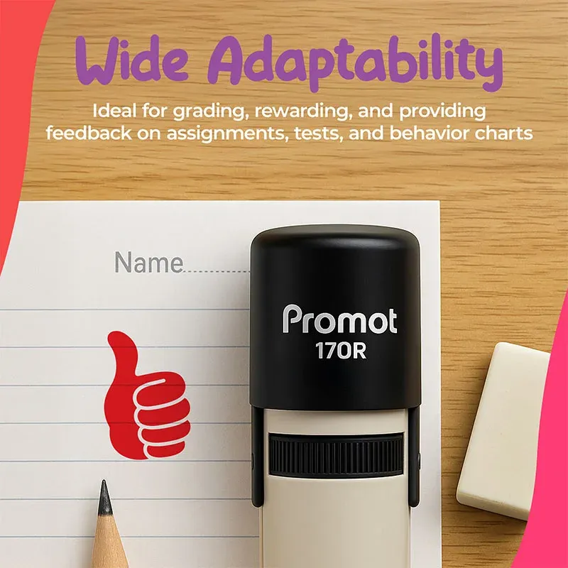 Thumbs Up Red Self-Inking Teacher Stamp Round Stamp - Symbol
