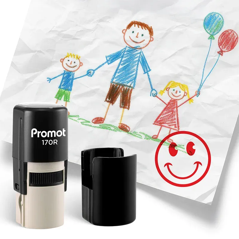 Smiley Face Red Self-Inking Teacher Round Stamp – Emoji