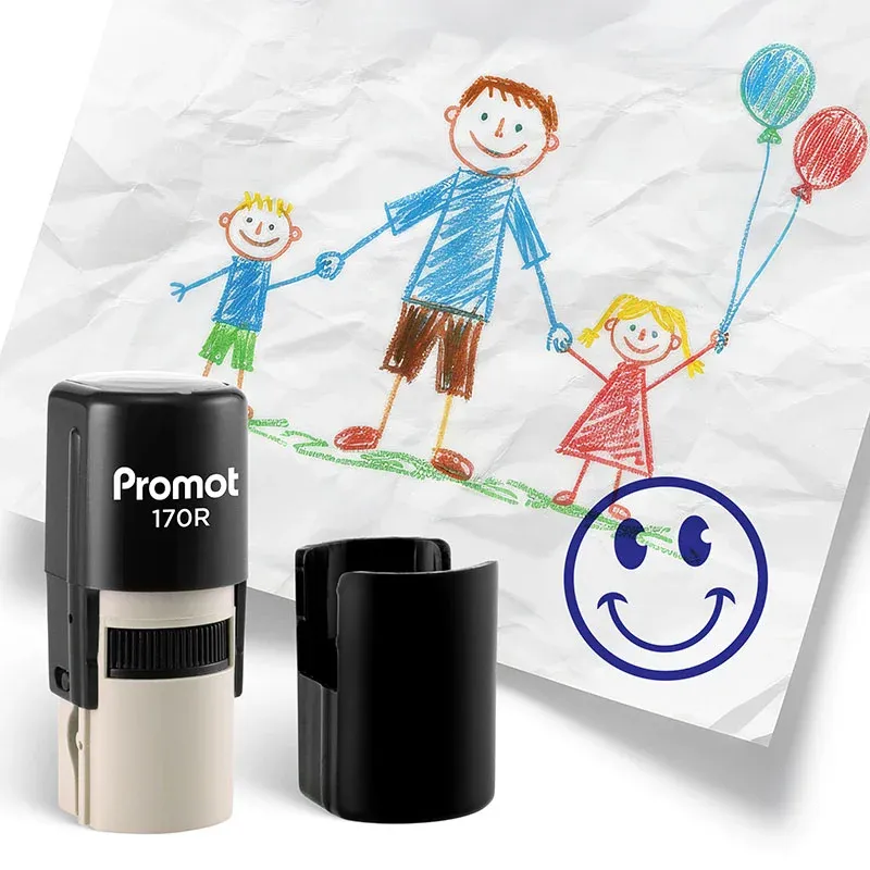 Smiley Face Blue Self-Inking Teacher Round Stamp – Emoji