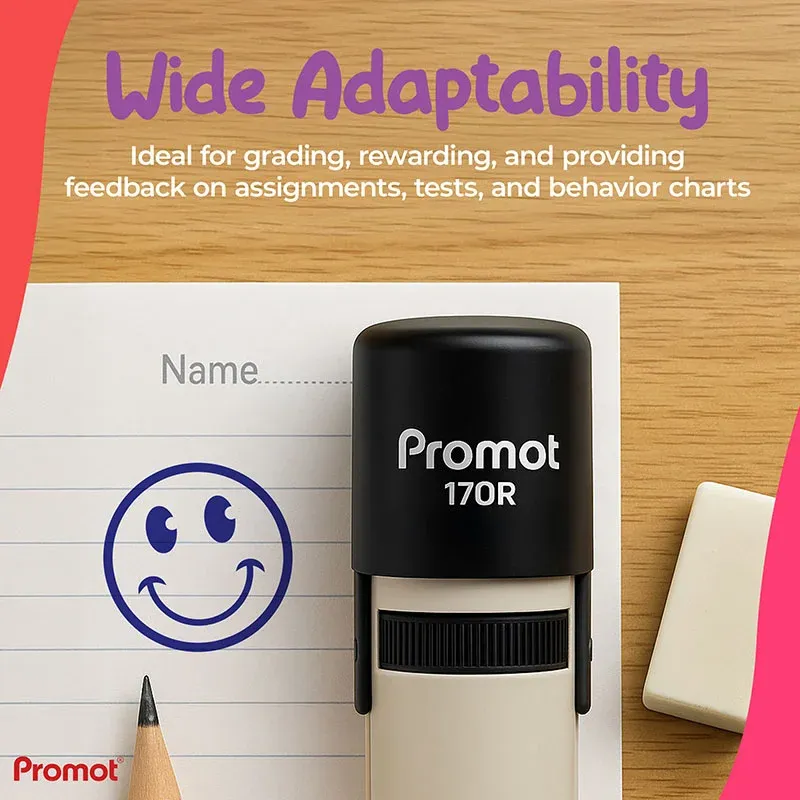Smiley Face Blue Self-Inking Teacher Round Stamp – Emoji