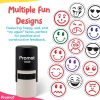 Smiley Face Blue Self-Inking Teacher Round Stamp – Emoji