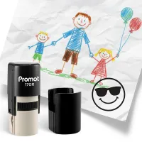 Smirk Shades Black Self-Inking Teacher Round Stamp - Emoji
