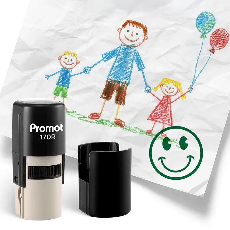 Smiley Face Green Self-Inking Teacher Round Stamp - Emoji
