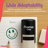Smiley Face Green Self-Inking Teacher Round Stamp - Emoji