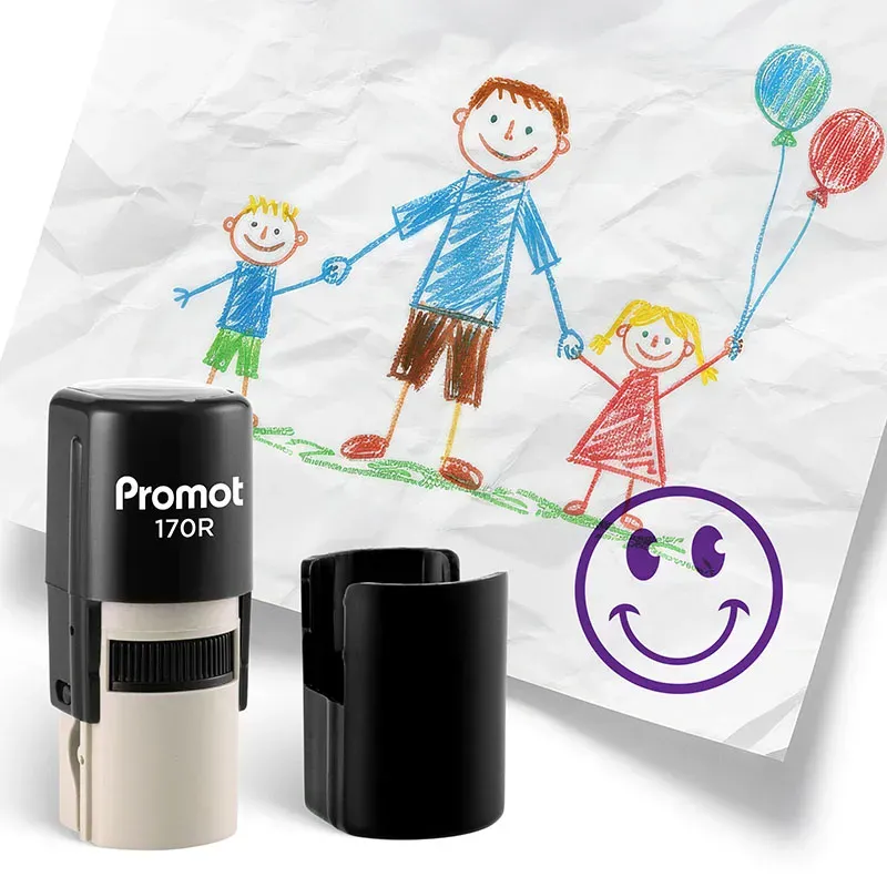 Smiley Face Purple Self-Inking Teacher Round Stamp - Emoji