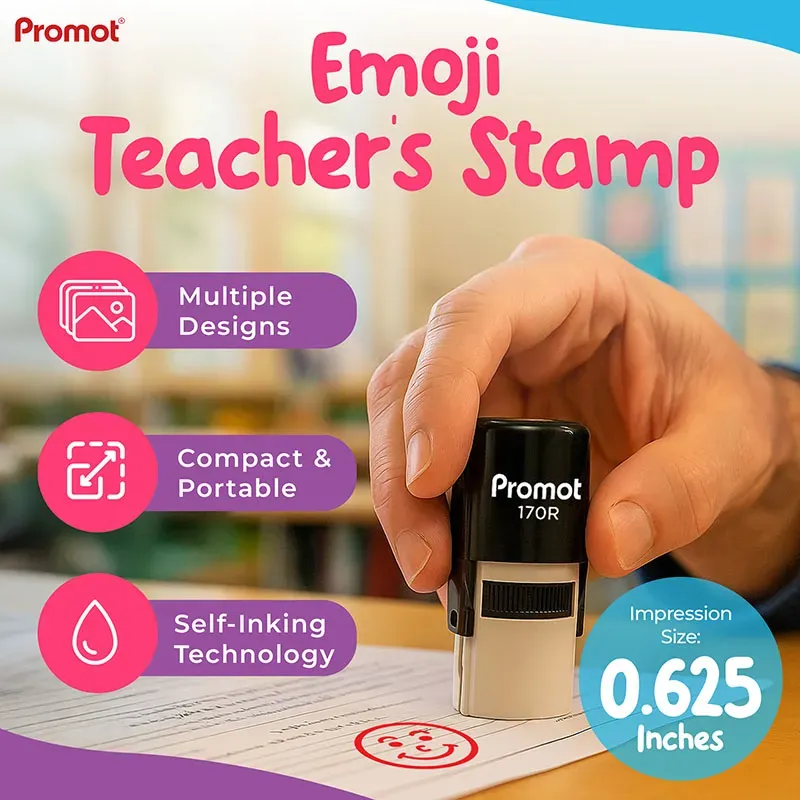 Smiley Red 2 Self-Inking Teacher Round Stamp - Emoji