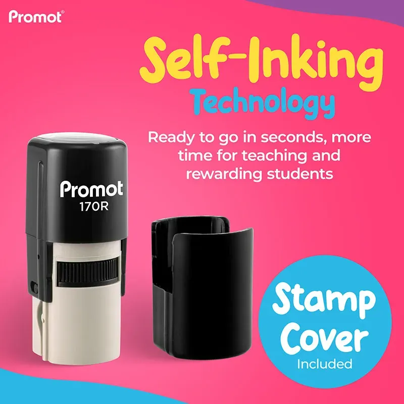Smiley Red 2 Self-Inking Teacher Round Stamp - Emoji