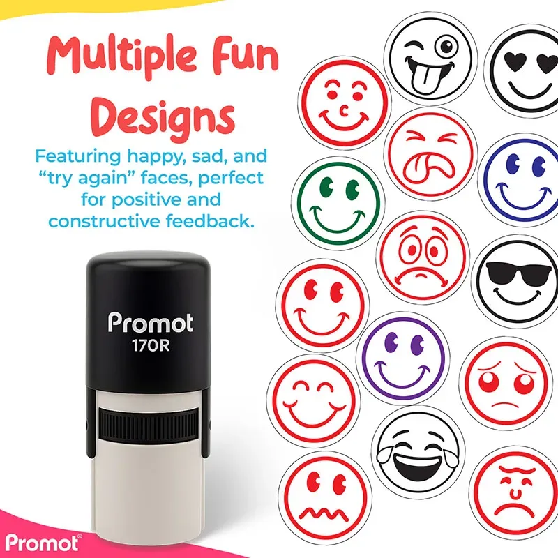 Smiley Red 2 Self-Inking Teacher Round Stamp - Emoji