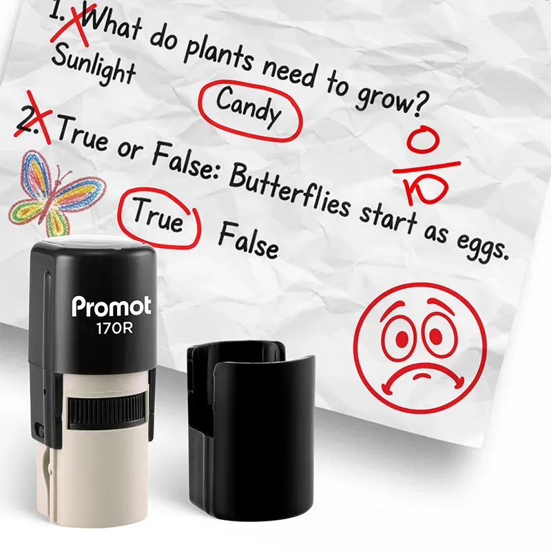 Frown Face Red 2 Self-Inking Teacher Round Stamp - Emoji