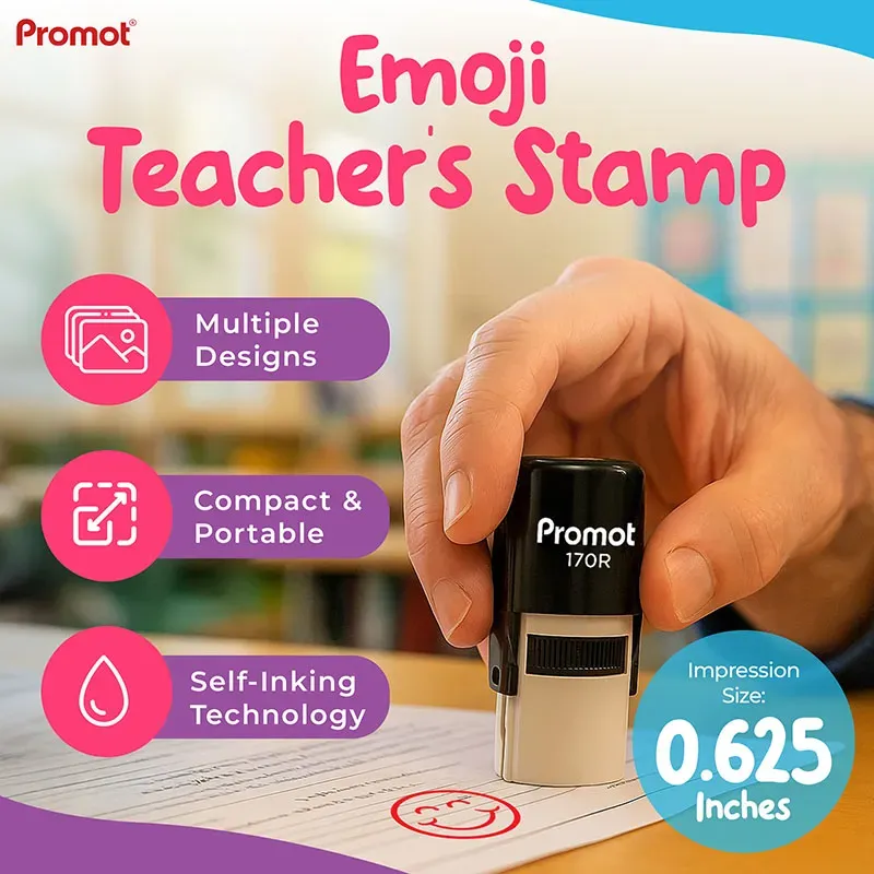 Happy Face Self-Inking Teacher Round Stamp - Emoji