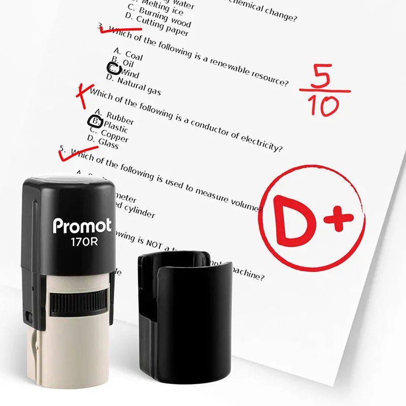 D+ Self-Inking Teacher Round Stamp - Grading