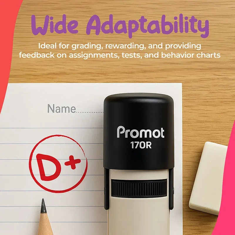 D+ Self-Inking Teacher Round Stamp - Grading