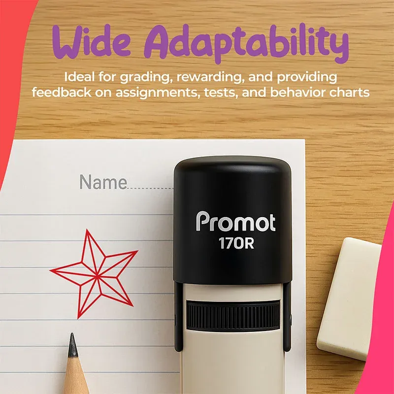 Star Outline Red Self-Inking Teacher Stamp Round Stamp - Symbol