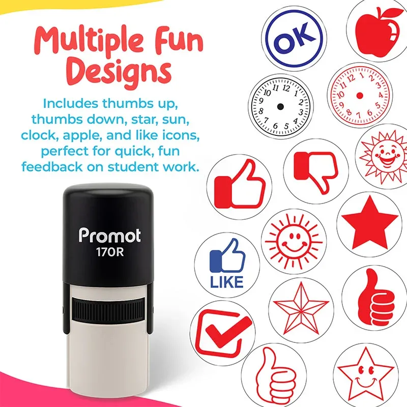 Star Outline Red Self-Inking Teacher Stamp Round Stamp - Symbol