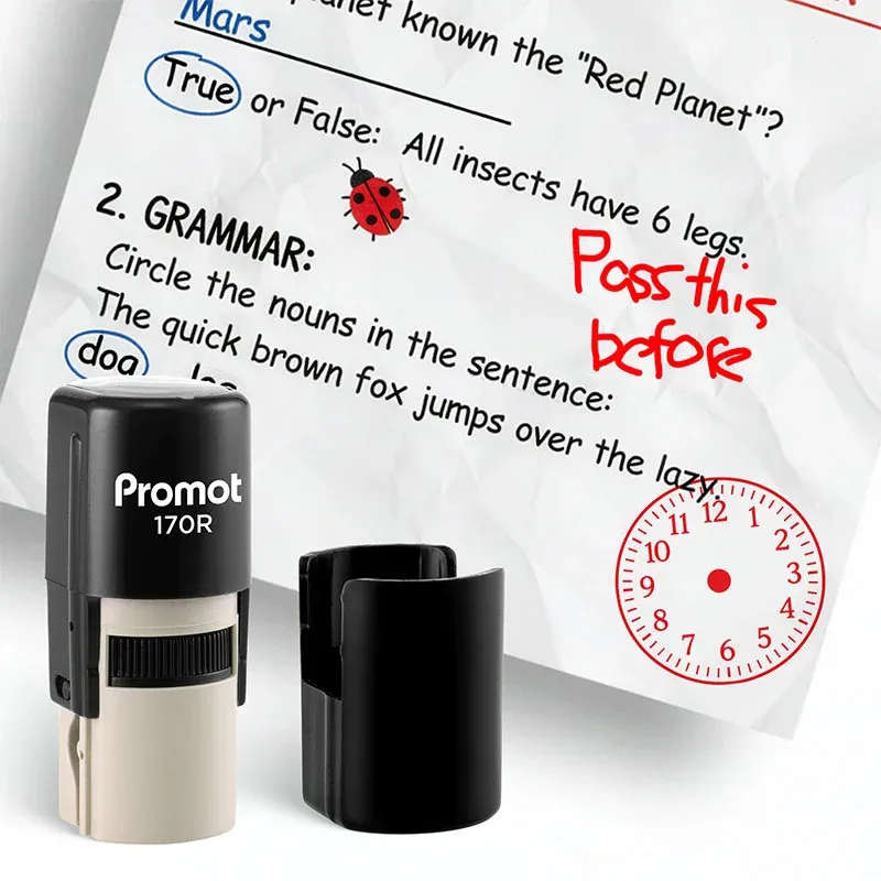 Clock Red Self-Inking Teacher Stamp Round Stamp - Symbol
