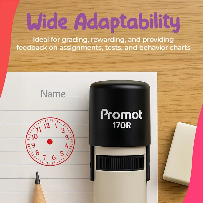 Clock Red Self-Inking Teacher Stamp Round Stamp - Symbol
