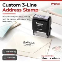 Send letters with confidence using this large self-inking address stamp, shown with a sharp envelope impression.