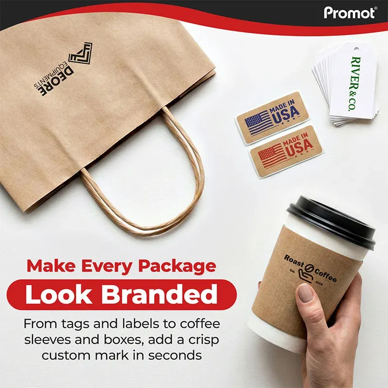 Custom logo stamp used on packaging bags, coffee sleeves, and tags to create branded business packaging with crisp, professional impressions.