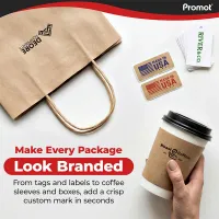 Custom logo stamp used on packaging bags, coffee sleeves, and tags to create branded business packaging with crisp, professional impressions.