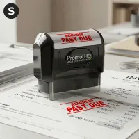 Pre inked stamps PromotHD “Reminder Past Due” rubber stamp marking red bold text on invoice document for office business use
