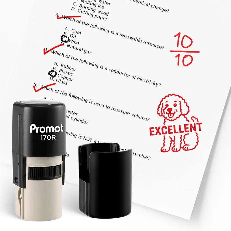 Children in a classroom proudly hold up graded worksheets while a teacher stands smiling behind them. Text on the image says “Educational Value. Promotes vocabulary development and reinforces positive behavior and learning habits.” An ink stamp for teache