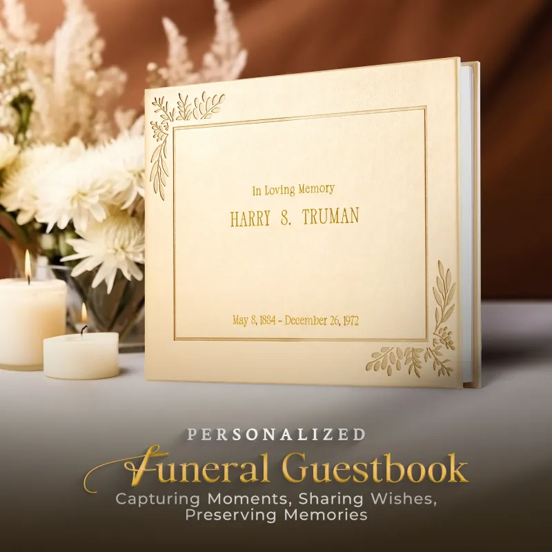 Personalized Funeral Guest Book - Gold