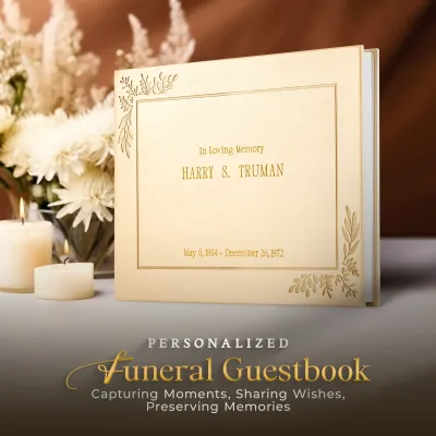 Personalized Funeral Guest Book - Gold