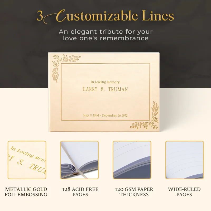 Personalized Funeral Guest Book - Gold