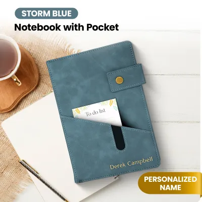 Custom Notebook with Pocket - Storm Blue