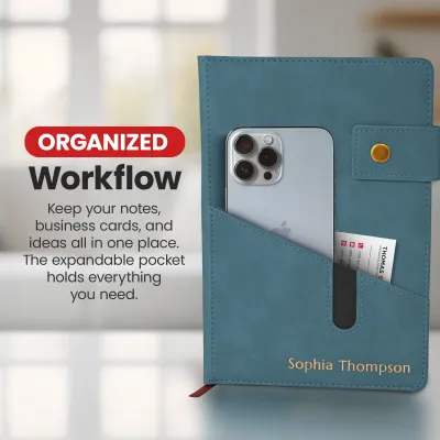 Custom Notebook with Pocket - Storm Blue
