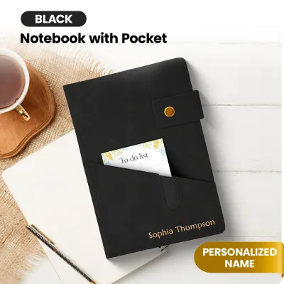 Custom Notebook with Pocket - Black