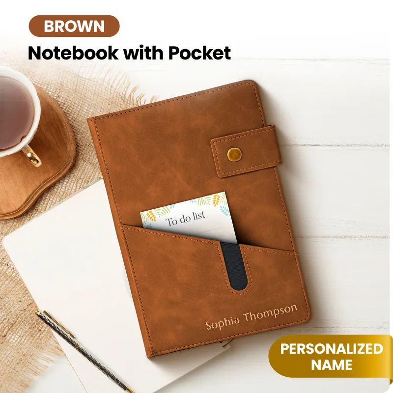 Custom Notebook with Pocket - Brown