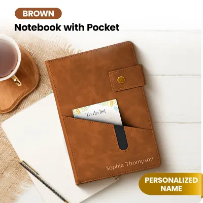 Custom Notebook with Pocket - Brown