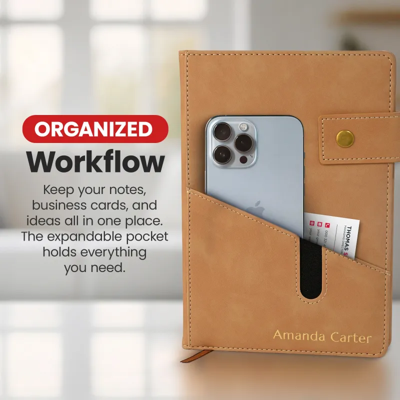 Custom Notebook with Pocket - Tan