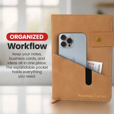 Custom Notebook with Pocket - Tan