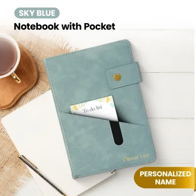 Custom Notebook with Pocket - Sky Blue