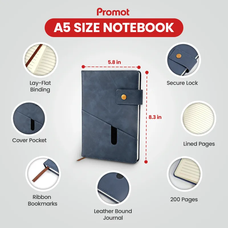 Notebook with Pocket and Pen - Storm Blue
