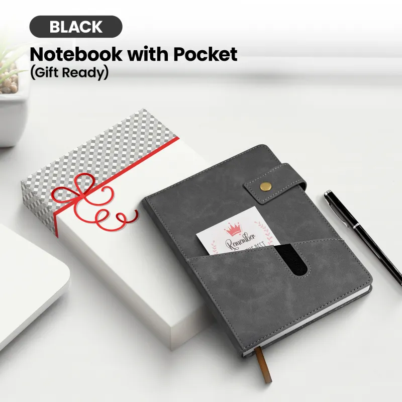 Notebook with Pocket and Pen - Black