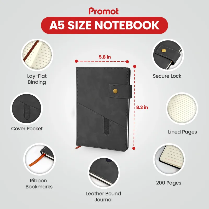 Notebook with Pocket and Pen - Black