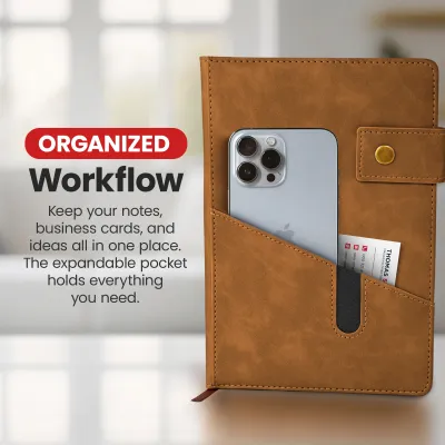 Notebook with Pocket and Pen - Brown