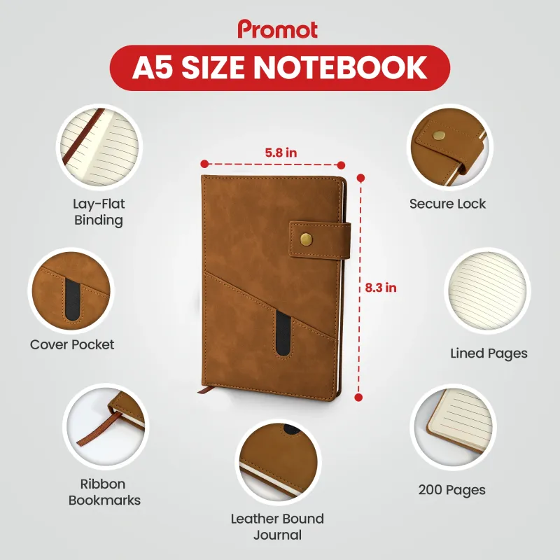 Notebook with Pocket and Pen - Brown