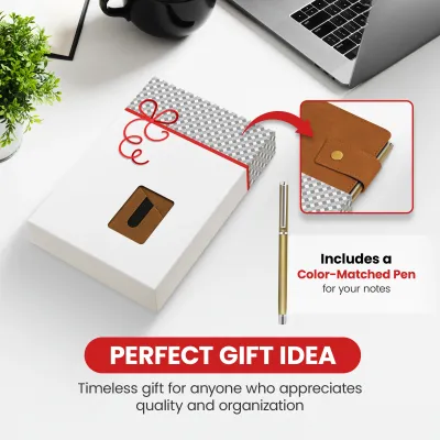 Notebook with Pocket and Pen - Brown