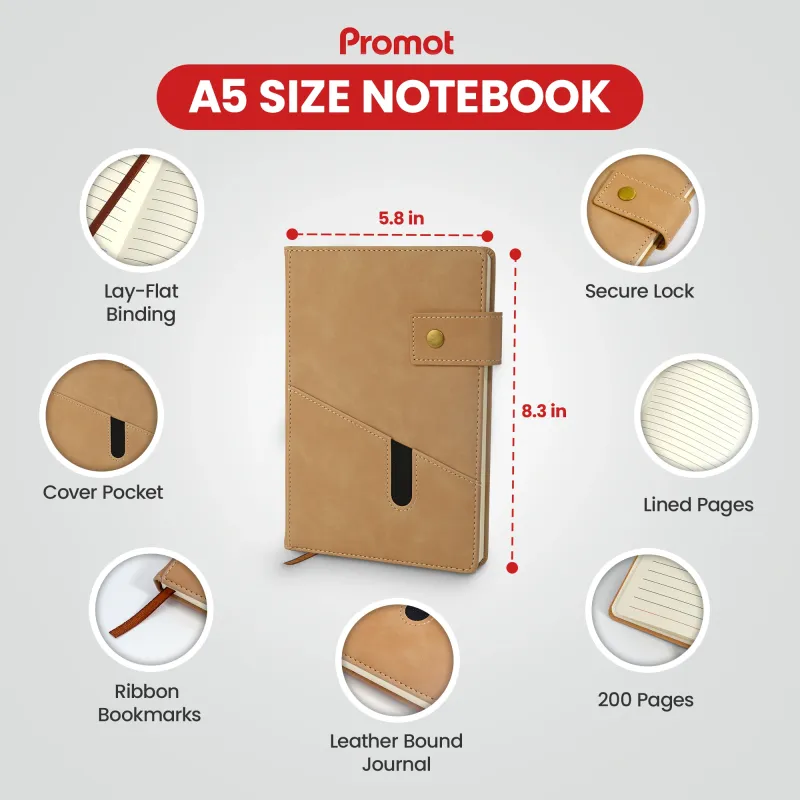 Notebook with Pocket and Pen - Tan