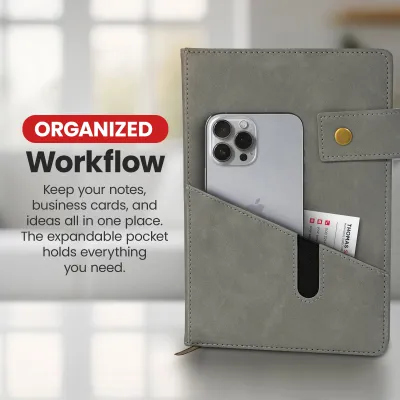 Notebook with Pocket and Pen - Grey
