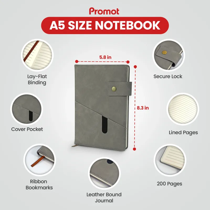 Notebook with Pocket and Pen - Grey