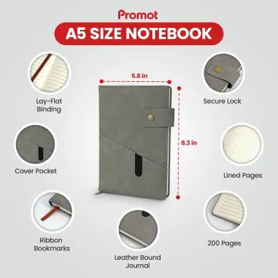 Notebook with Pocket and Pen - Grey