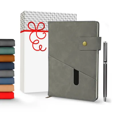 Notebook with Pocket and Pen - Grey