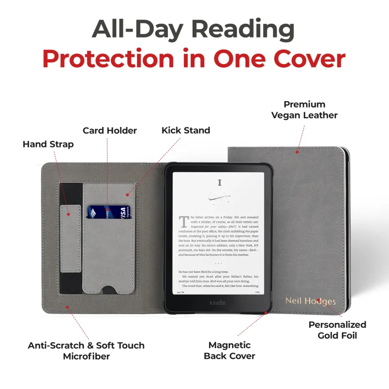 Kindle Leather Case- Gray